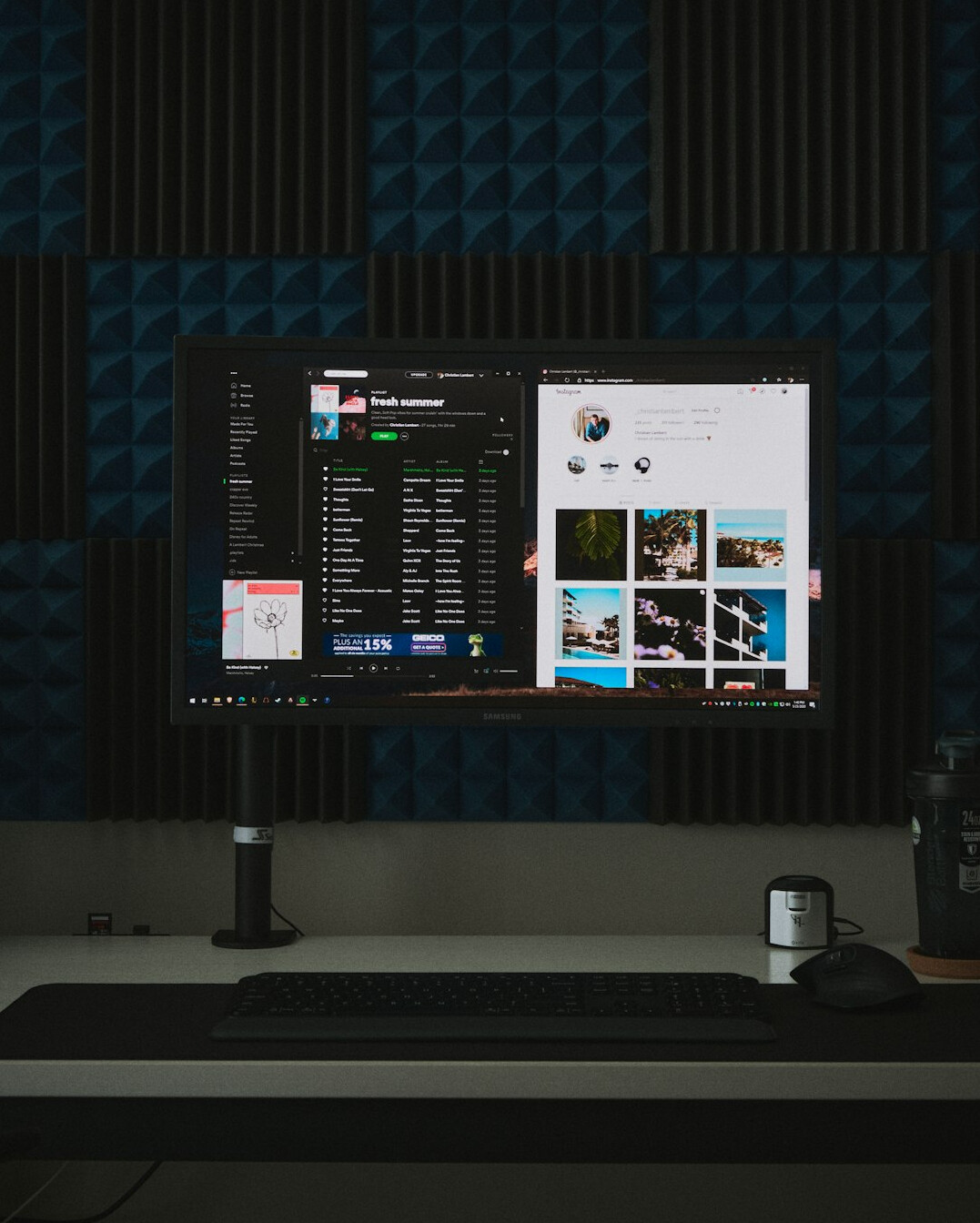 Broadcast gallery control room with vision mixer and monitor wall